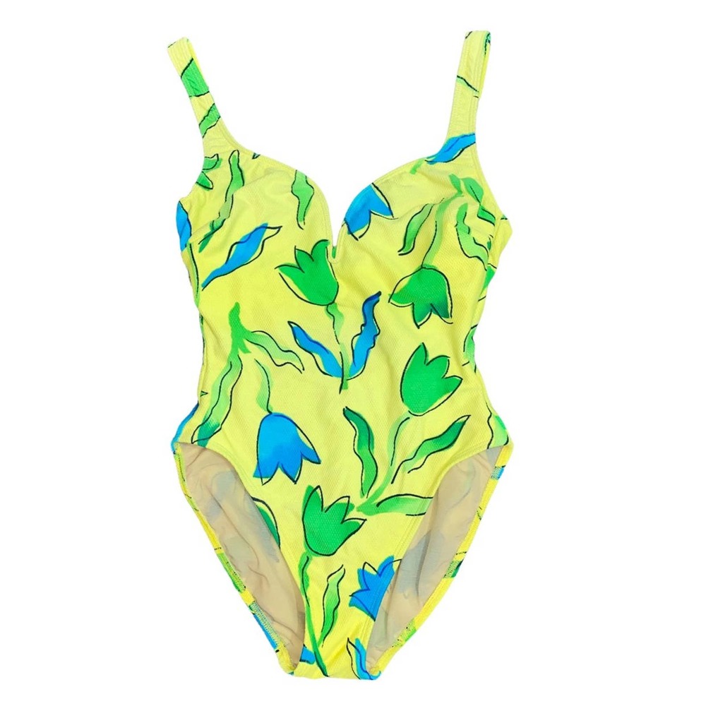 L 12 VTG La Blanca One Piece Textured Low Back Neon Bright Flower Print Swimsuit - Picture 1 of 9